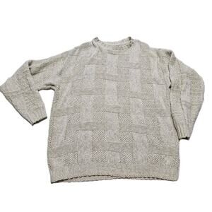 Woodward Vintage Sweater Basketweave Cream Linen Cotton Made In USA Fisherman XL